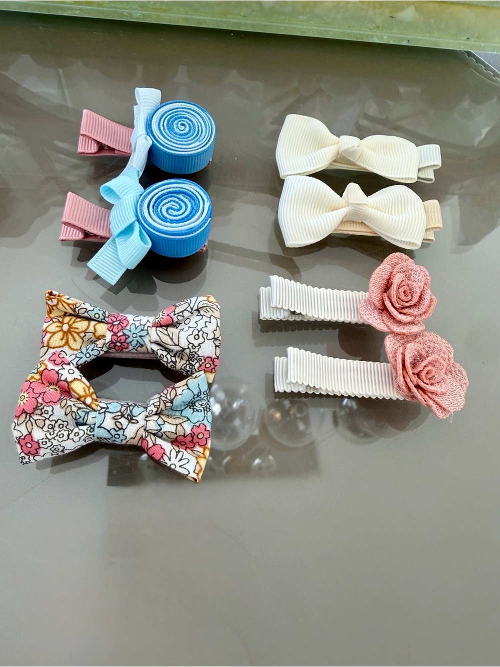Assorted Girls Hair Clip Set - Pink, Blue, Cream, Floral